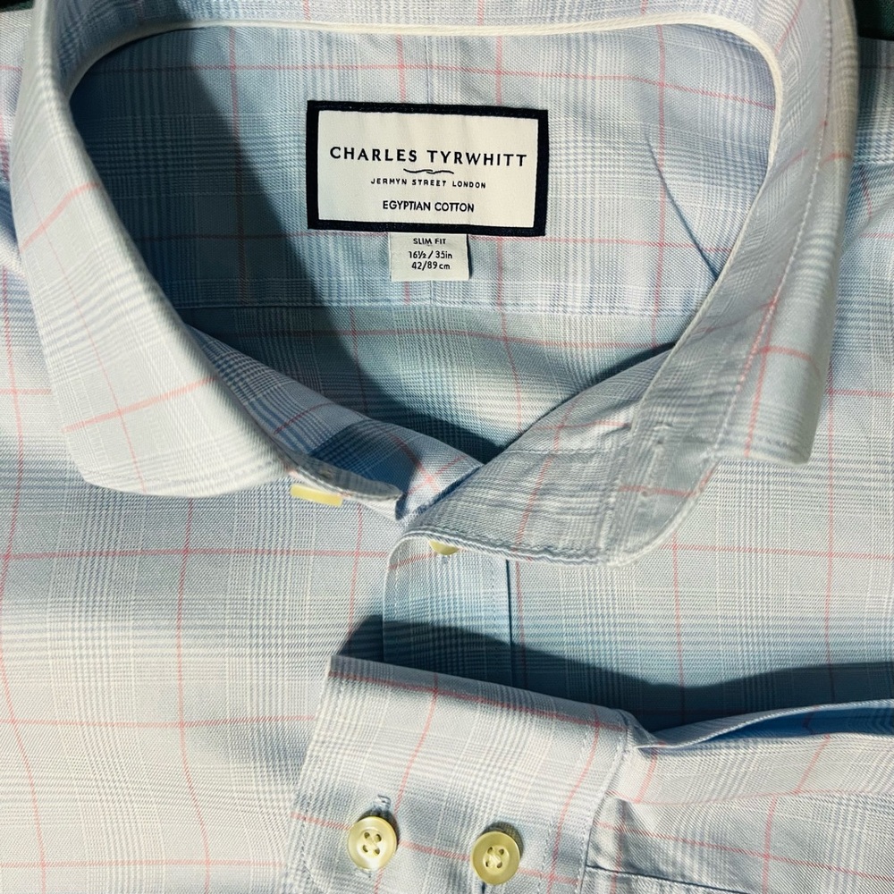 Charles Tyrwhitt Egyptian cotton dress shirt in blue plaid, slim fit 16 1/2 35